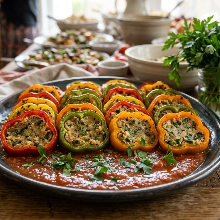 Gevulde paprika's in schijven voor buffet