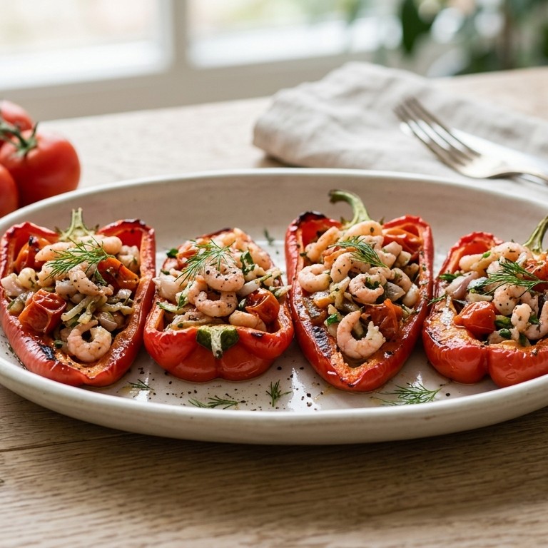 Gevulde rode paprika met Hollandse garnalen