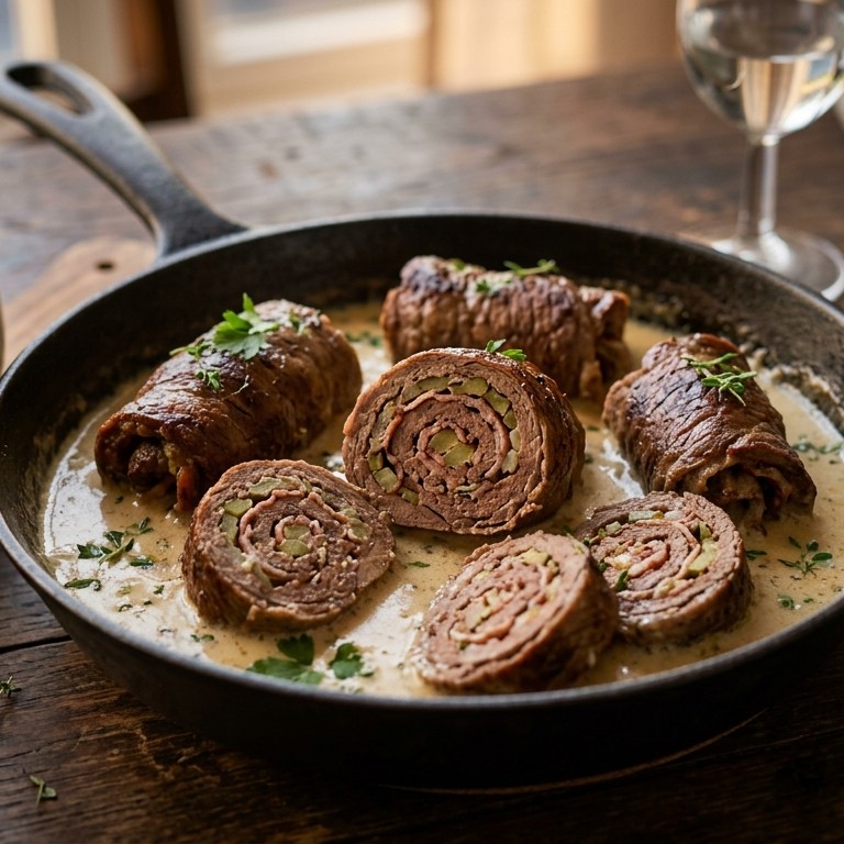 Gevulde runderrolletjes met karnemelkjus