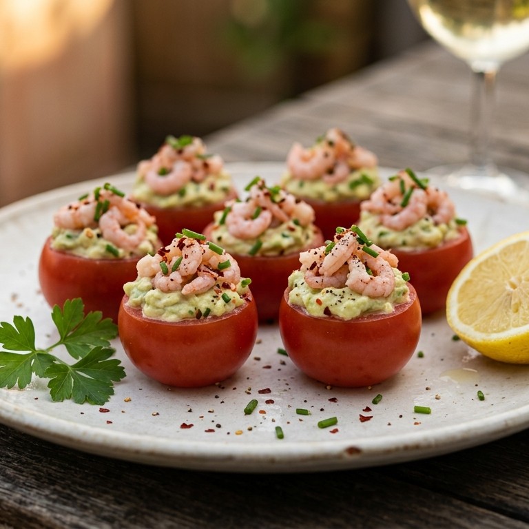 Gevulde tomaatjes met avocado en garnalen