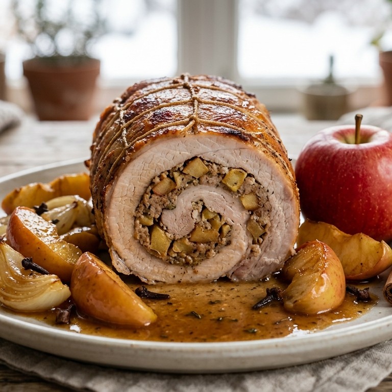 Gevulde varkensrollade met appel en kaneel