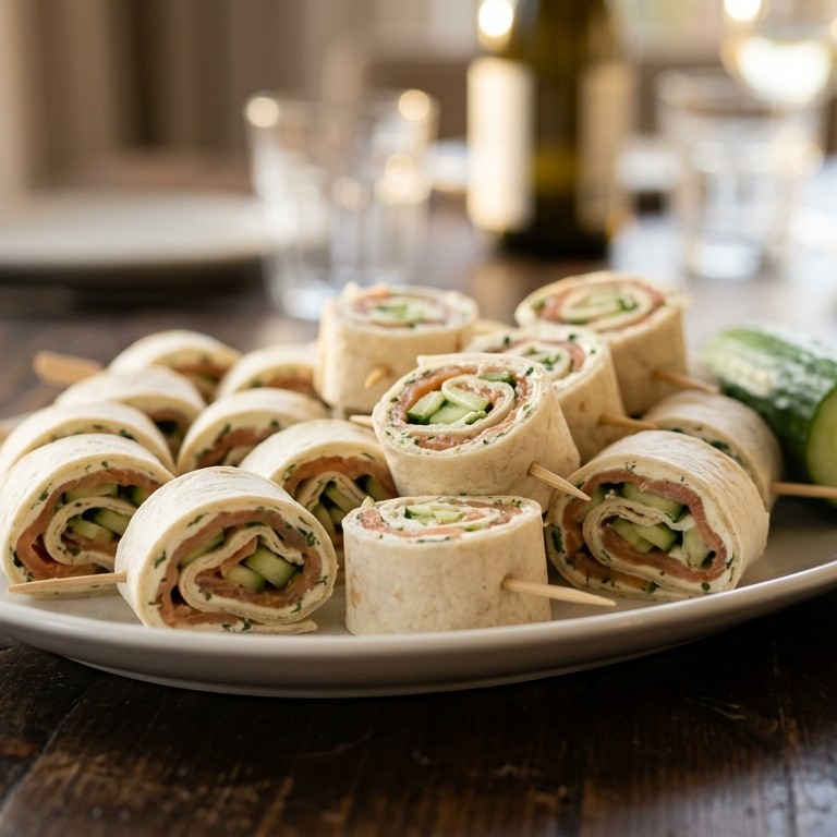 Gevulde wraps met zalm, kaas en komkommer
