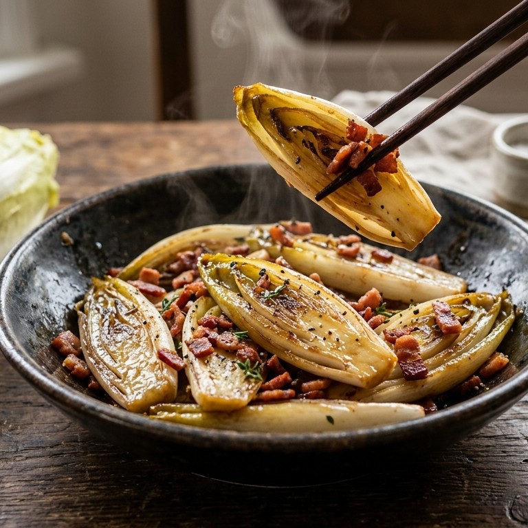 Gewokte witlof met vegetarische spekjes