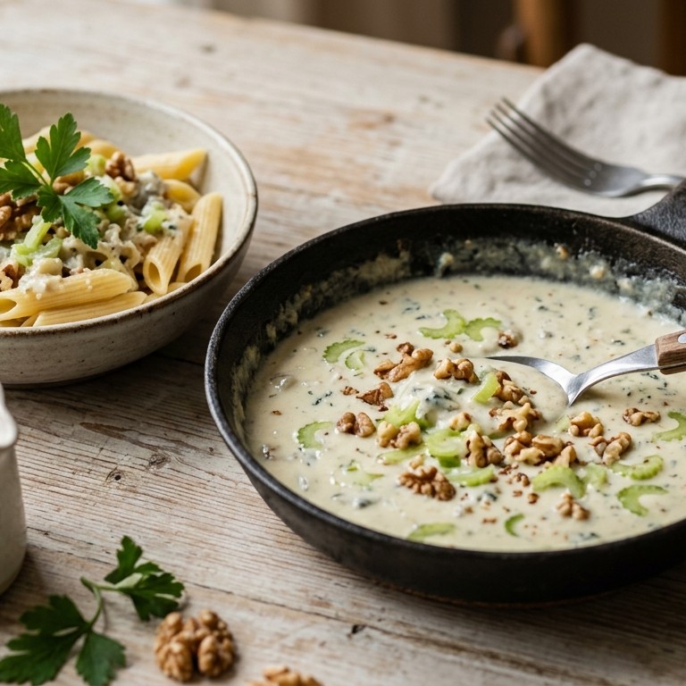 Gorgonzolasaus met walnoten en bleekselderij