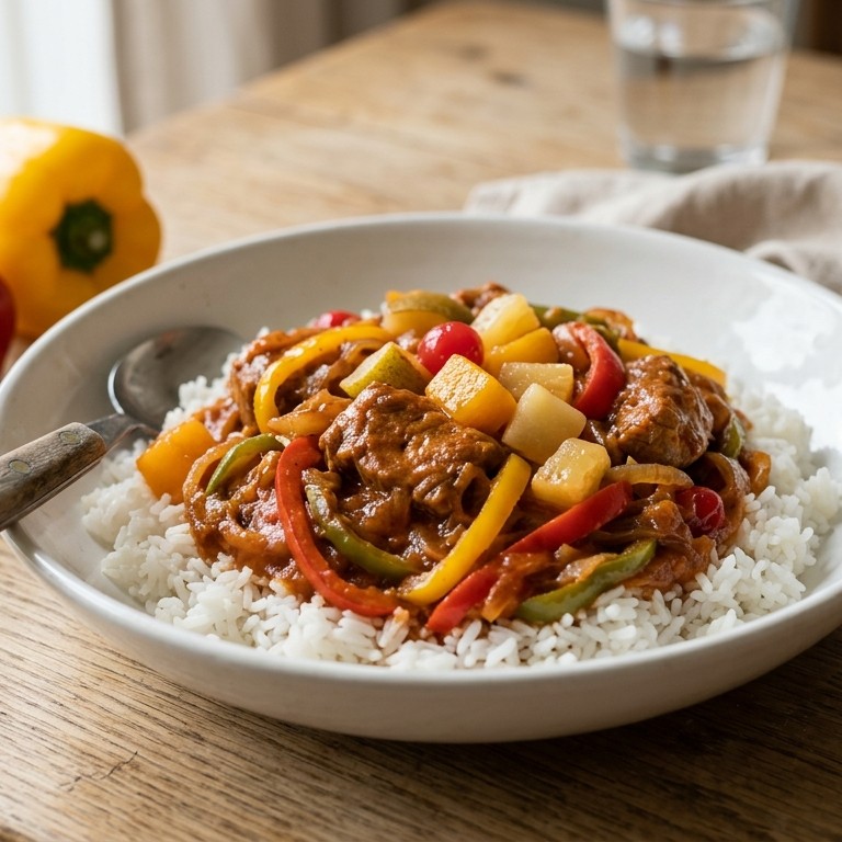 Goulash Hongroise met fruitcocktail