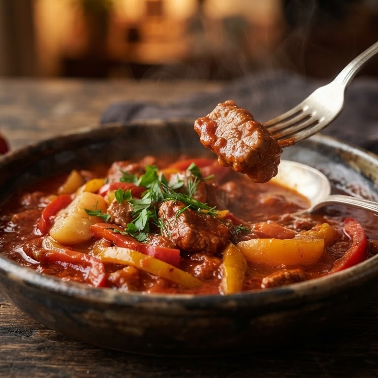 Goulash met fruitcocktail
