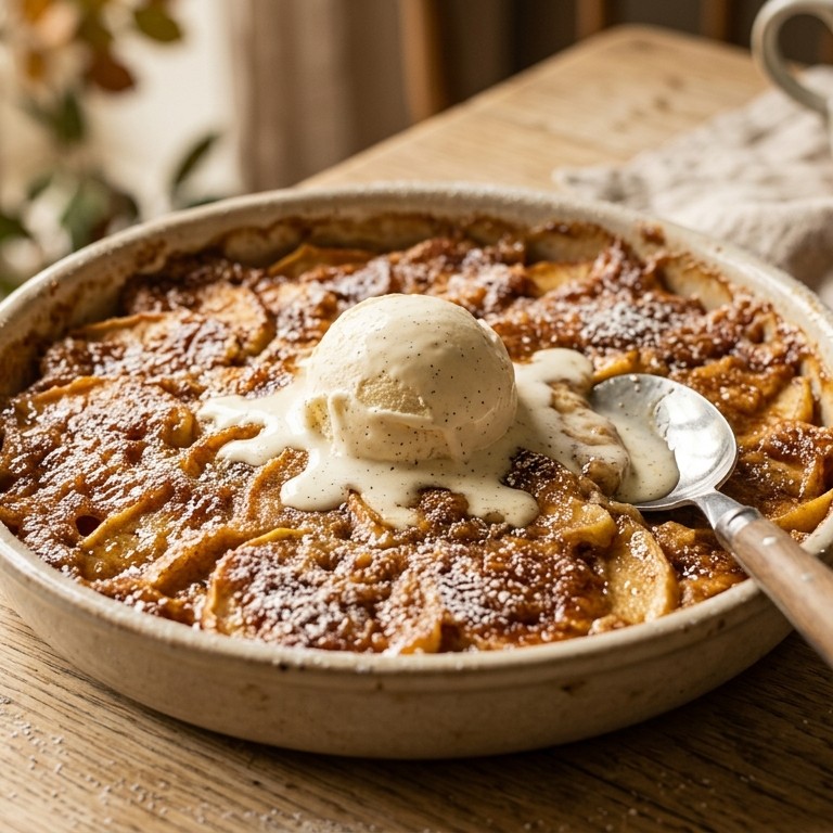 Gratin van appel met vanilleroomijs