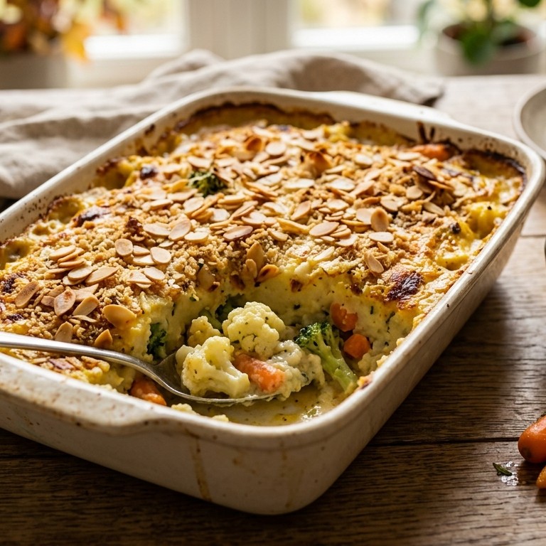 Gratin van bloemkool, broccoli en aardappelpuree