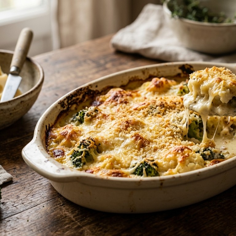 Gratin van bloemkool en broccoli