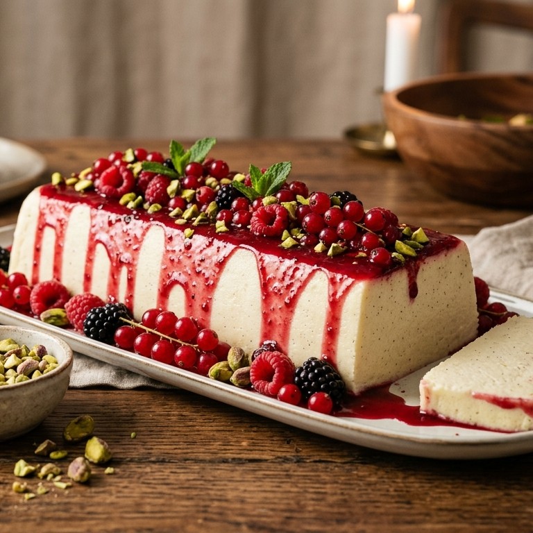Griesmeelpudding met bessen-frambozensaus voor buffet