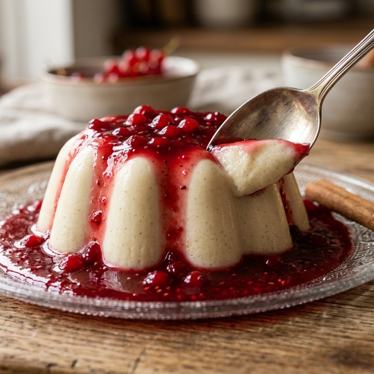 Griesmeelpudding met bessensap
