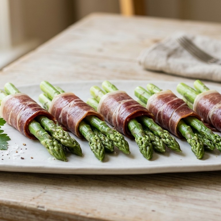 Groene asperges in rauwe ham