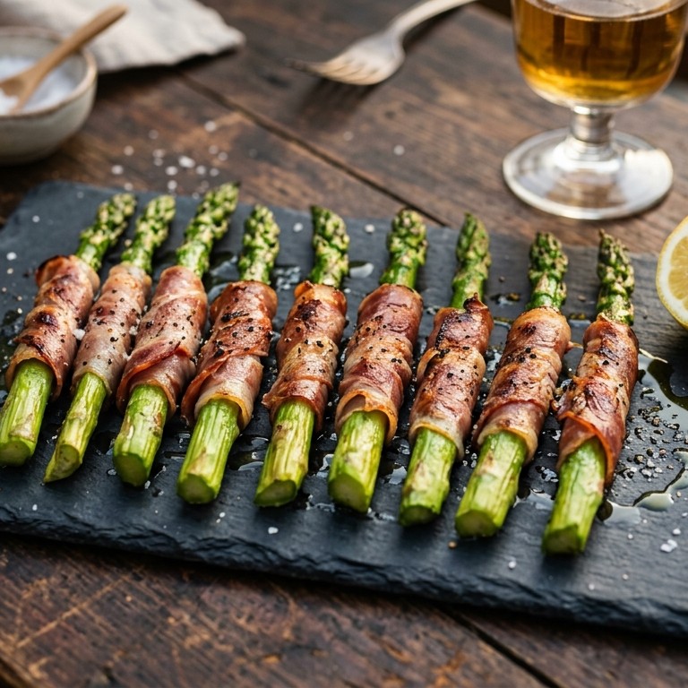 Groene asperges in Serranoham