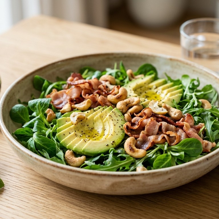 Groene salade met bacon en cashewnoten