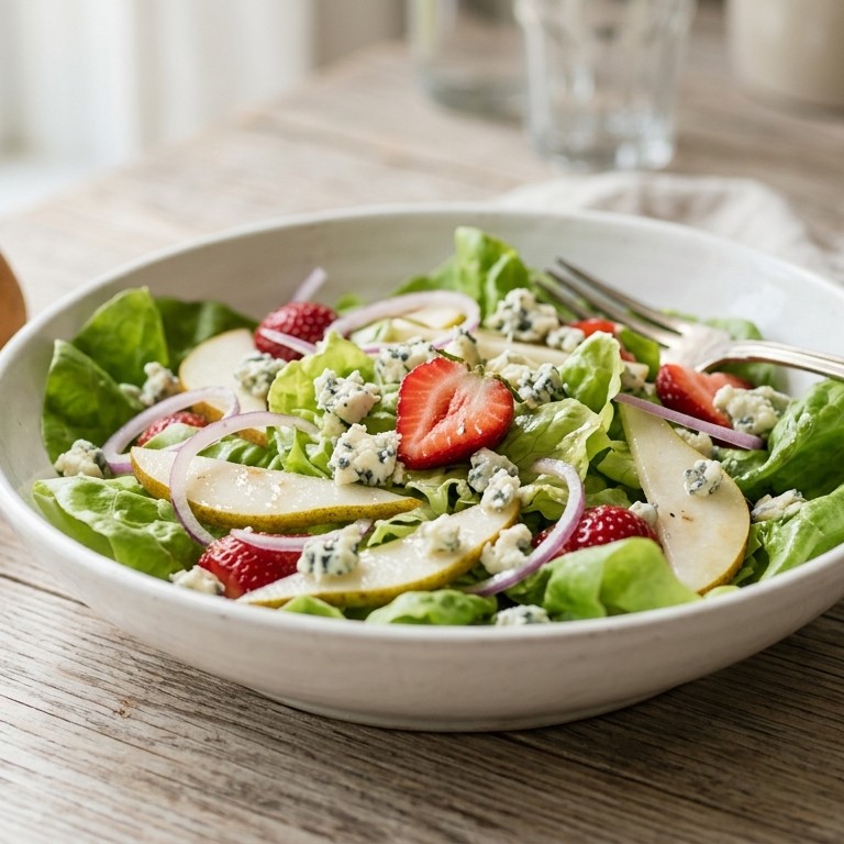 Groene salade met vruchten en kaas