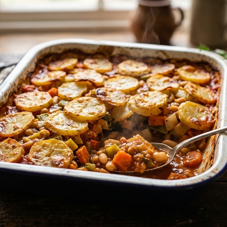 Groente-bonenschotel met aardappel