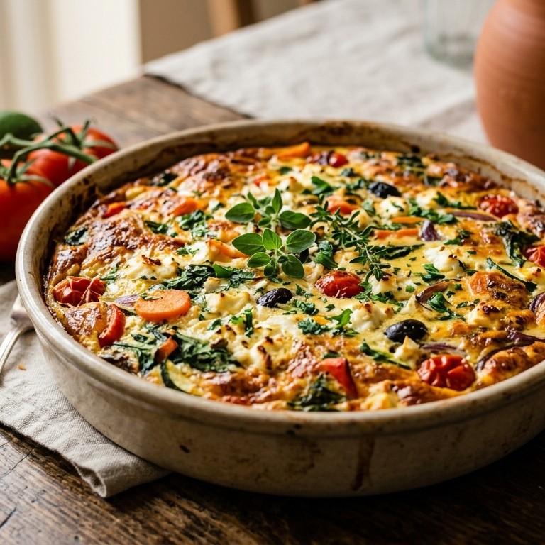 Groente-ovenschotel met feta en zwarte olijven