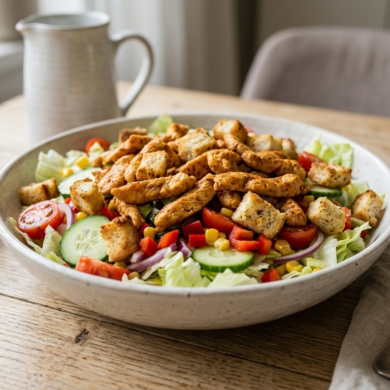 Groentensalade met kip en crotons