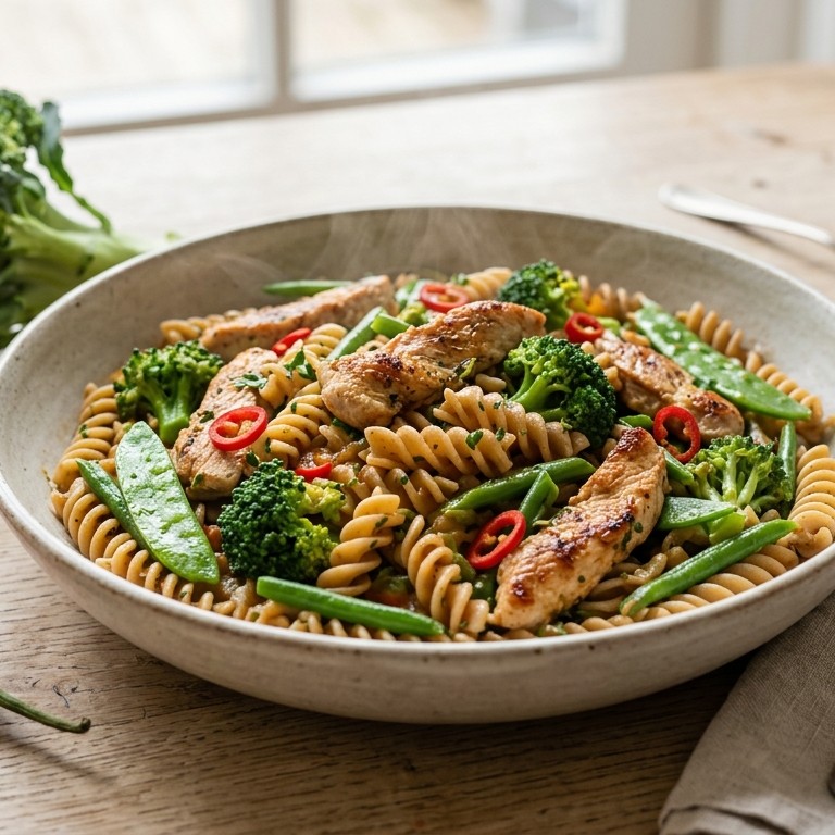 Groenteratatouille met kalkoen en pasta