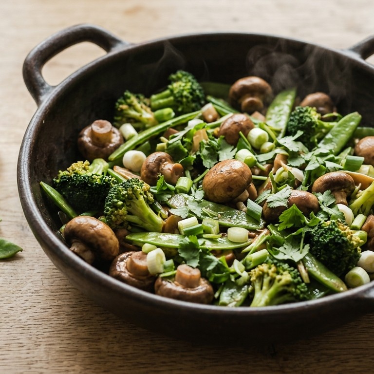 Groenteschotel met kastanjechampignons, bosui en broccoli