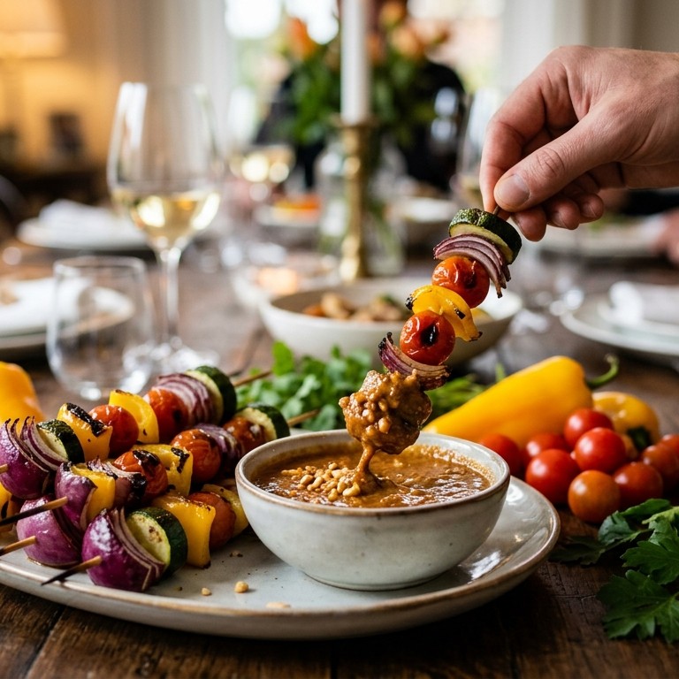 Groentespiesjes met pindasaus voor gourmet