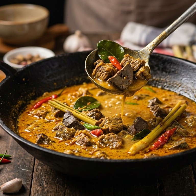 Gulai Kancah (gestoofde rund en lever)