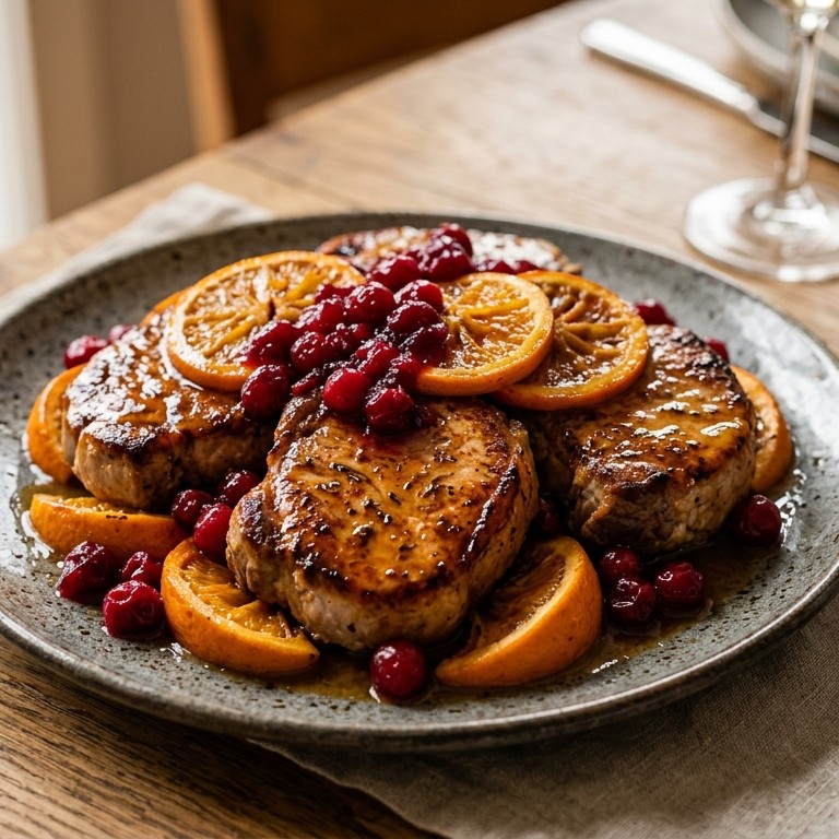 Haaskarbonade met sinaasappel en cranberry's