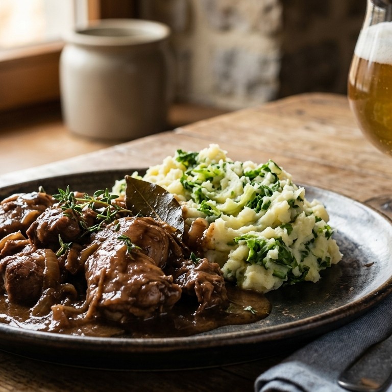 Hachee van konijn met stamppot van krulandijvie