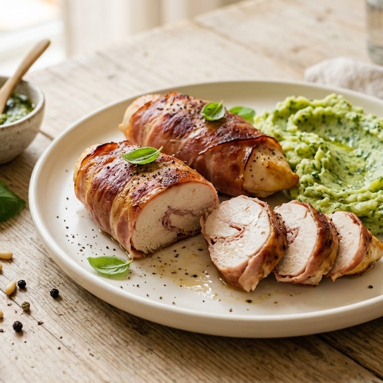 Ham-kippakketjes met pestopuree