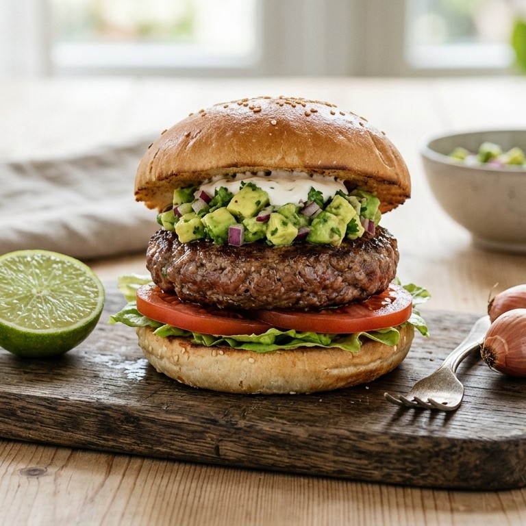 Hamburger met avocadosalsa
