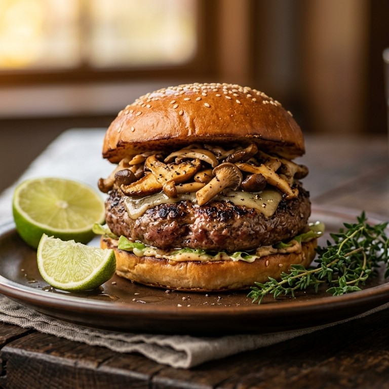 Hamburger met paddestoelen