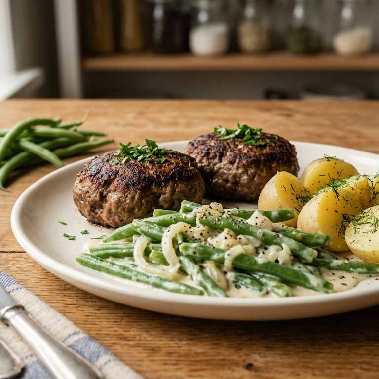 Hamburgers met crème fraîchebonen