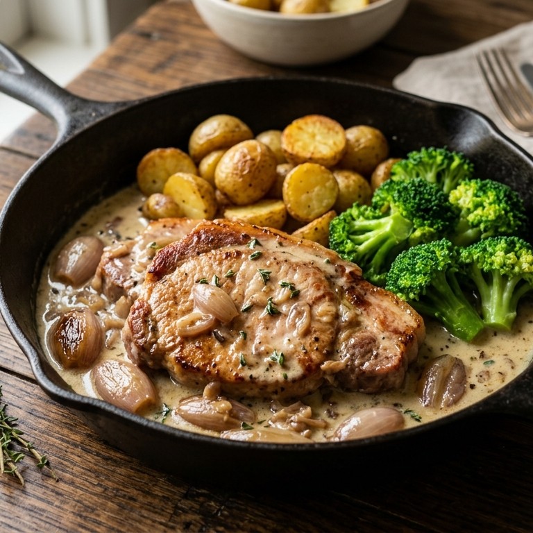 Hamlappen in sjalottensaus met krieltjes en broccoli