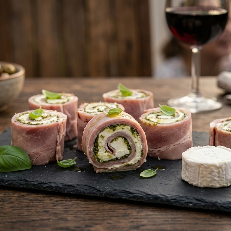 Hamrolletjes met pesto
