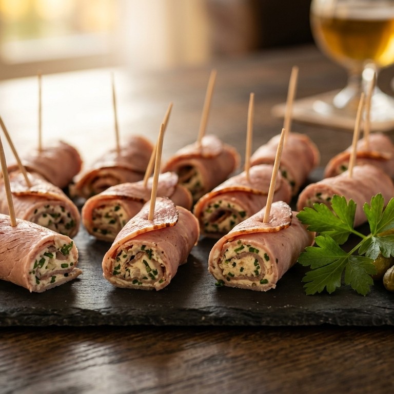Hamrolletjes met roomkaas, ui en bieslook