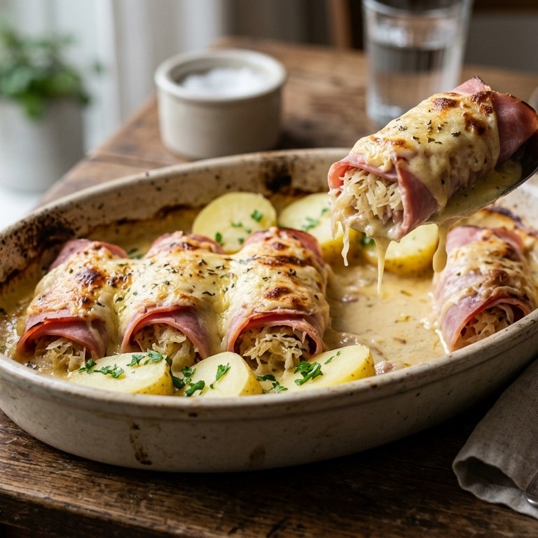 Hamrolletjes met zuurkool en kaas