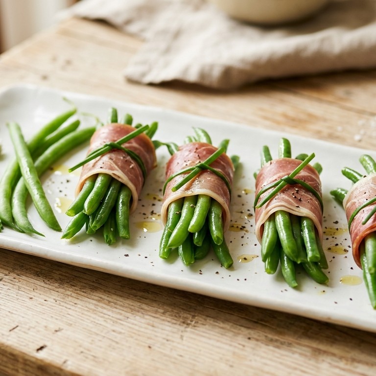 Haricots verts in serranoham met bieslook