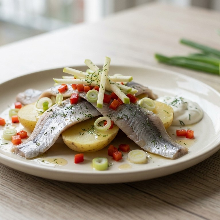 Haringfilet met aardappel en zure appel