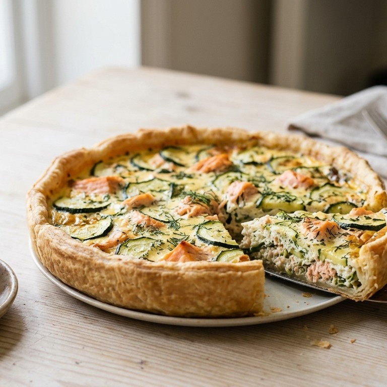 Hartige courgettetaart met zalm