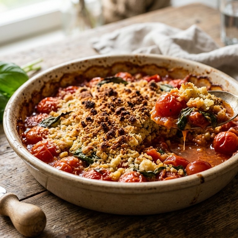 Hartige crumble met tomaten