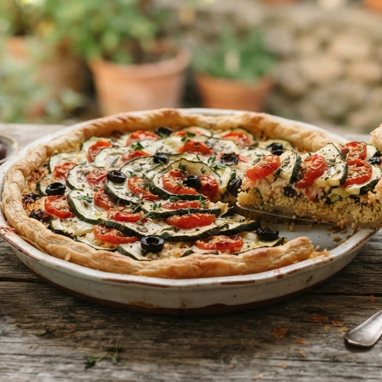 Hartige taart met courgette en tomaat