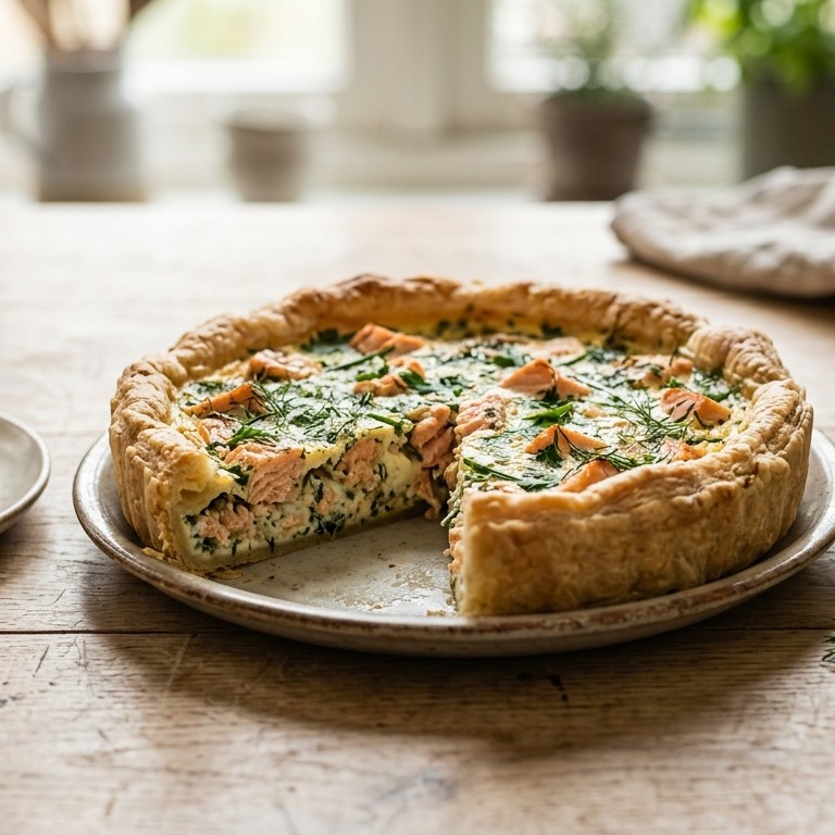 Hartige taart met zalm en kruidenkaas