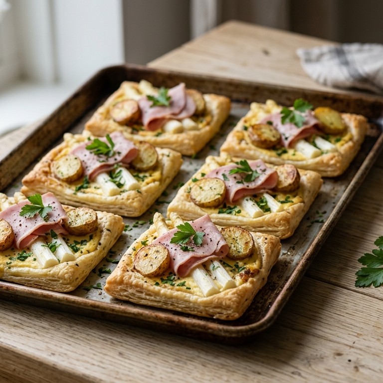 Hartige taartjes met asperges,ham,ei en krieltjes