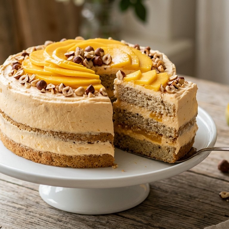 Hazelnoottaart met mangoroom