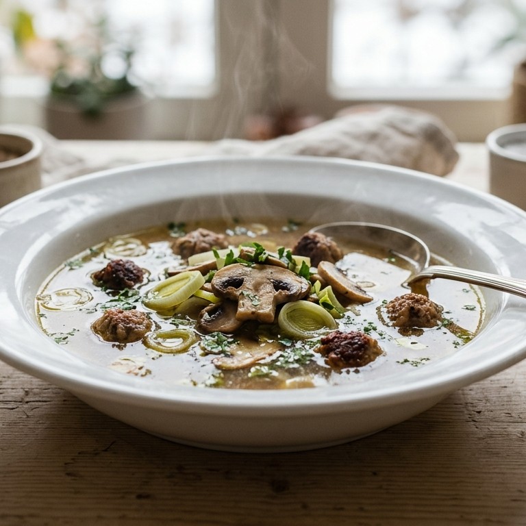Heldere champignonnesoep