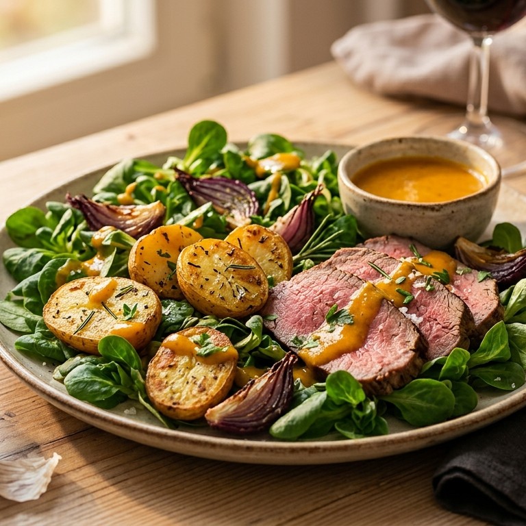 Herfstsalade met krieltjes en rosbief