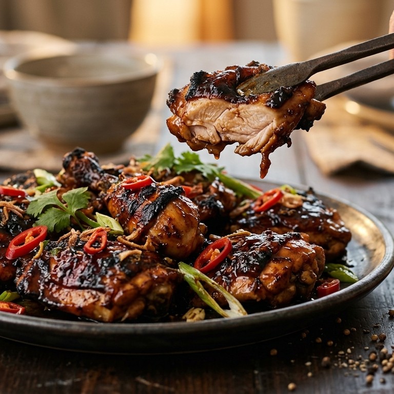 Hidangan Ajam Pedis Caramelised (gekaramelliseerde pittige kipschotel)
