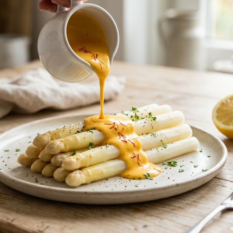 Hollandaissaus met saffraan voor bij de asperges
