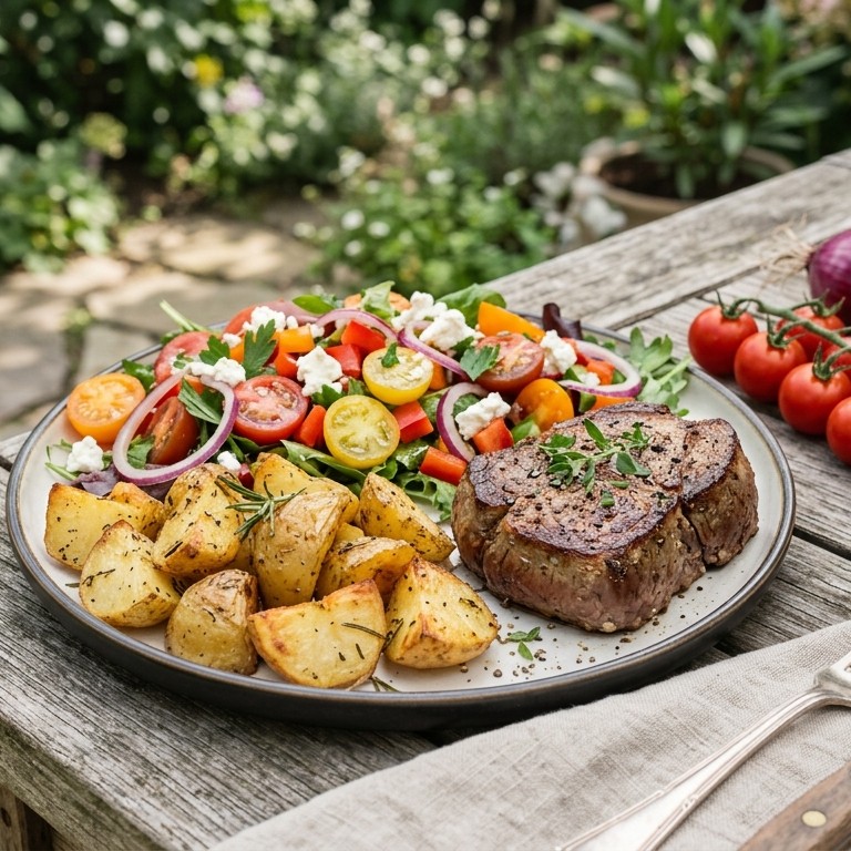 Hoofdgerecht met groentesalade