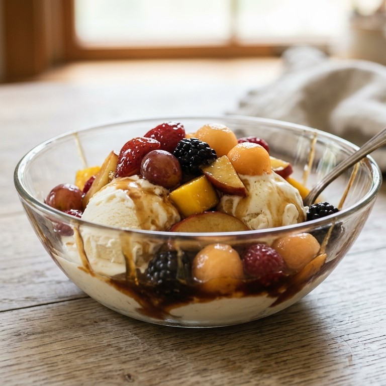 Ijs met gekarameliseerd fruit